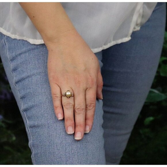 14k Yellow Gold Freshwater Pearl Ring Antique Art Deco Size 6 - Picture 4 of 9